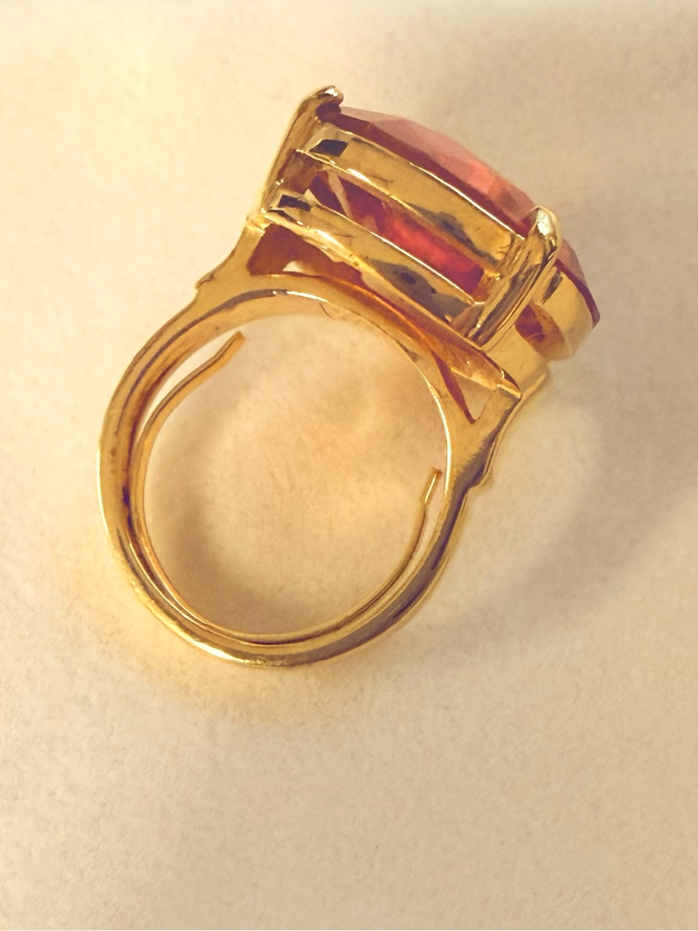 Kate Spade NY adjustable cocktail ring, orange stone in GP brass - Picture 2 of 2